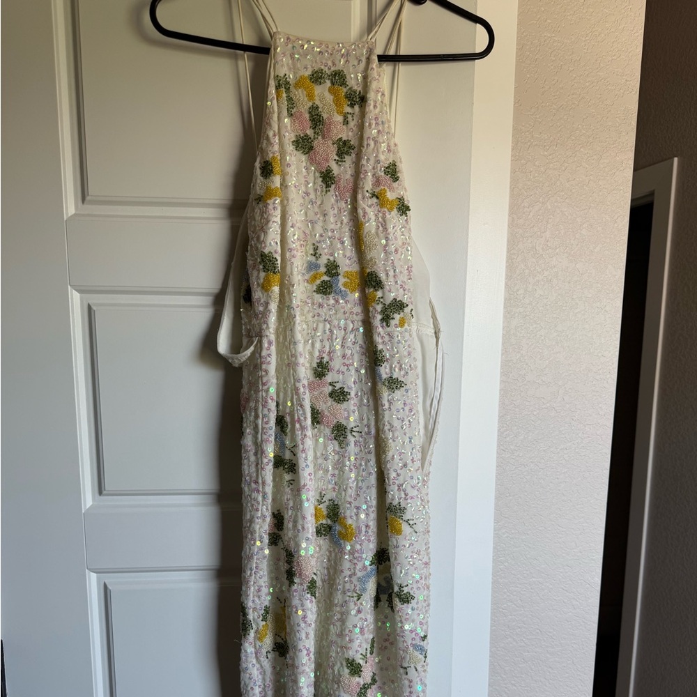 ASOS Sequin Floral Rehearsal Dinner Dress - White, Yellow, Green
